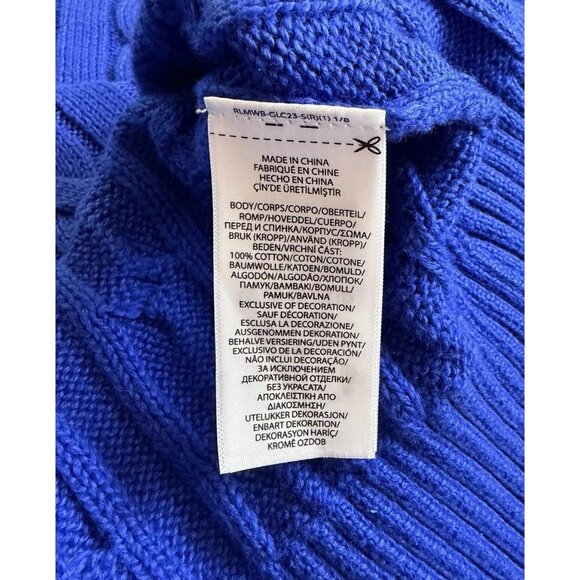 Polo Ralph Lauren XXL ROYAL BLUE CABLE Knit Crew-Neck Sweater GREEN PONY NEW - Picture 4 of 11